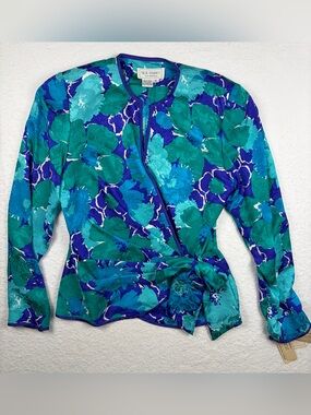 VTG Silk Studio for Petites 100%‎ Silk Wrap Blouse 12